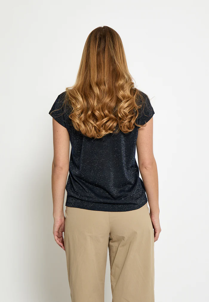 
                  
                    MSCARLINA Schwarzes Iris Metallic Strick-T-Shirt
                  
                