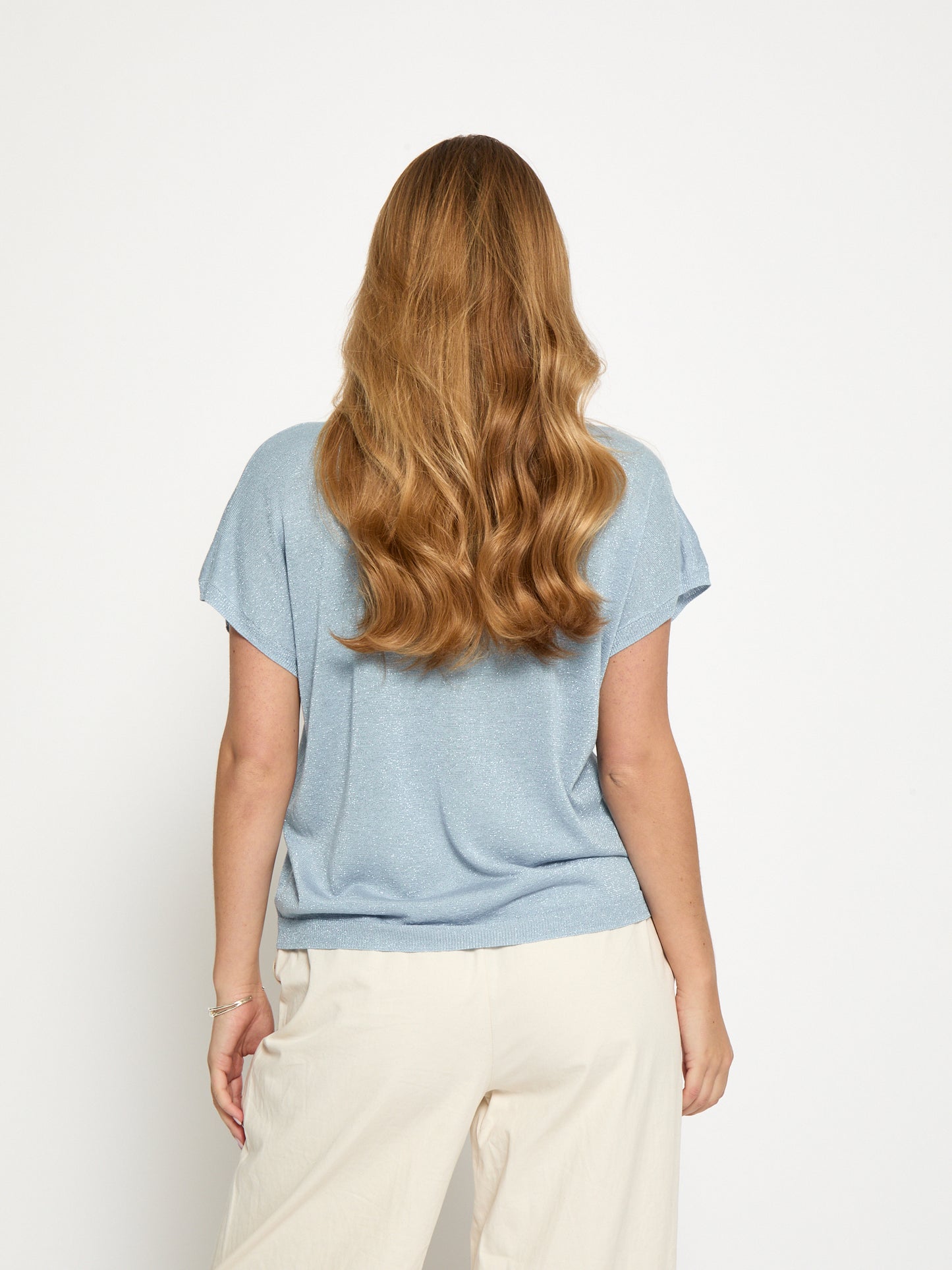 
                  
                    MSCARLINA Skyway Blue Metallic Batsleeve Strick-T-Shirt
                  
                