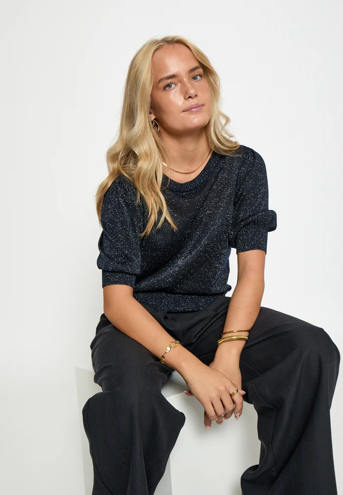 
                  
                    MSLIVA Black Iris Puff Sleeve Metallic Jumper
                  
                