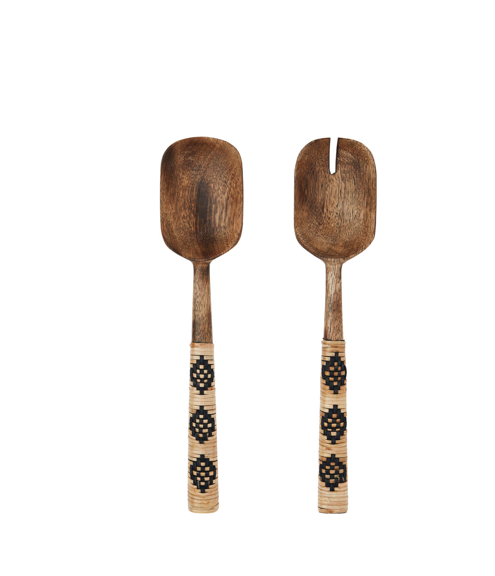 Black Natural Mango Wooden Salad Server Set Of 2