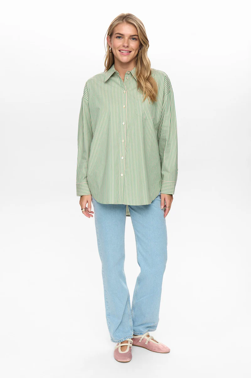
                  
                    NUHAILEY Vibrant Green Striped Shirt
                  
                