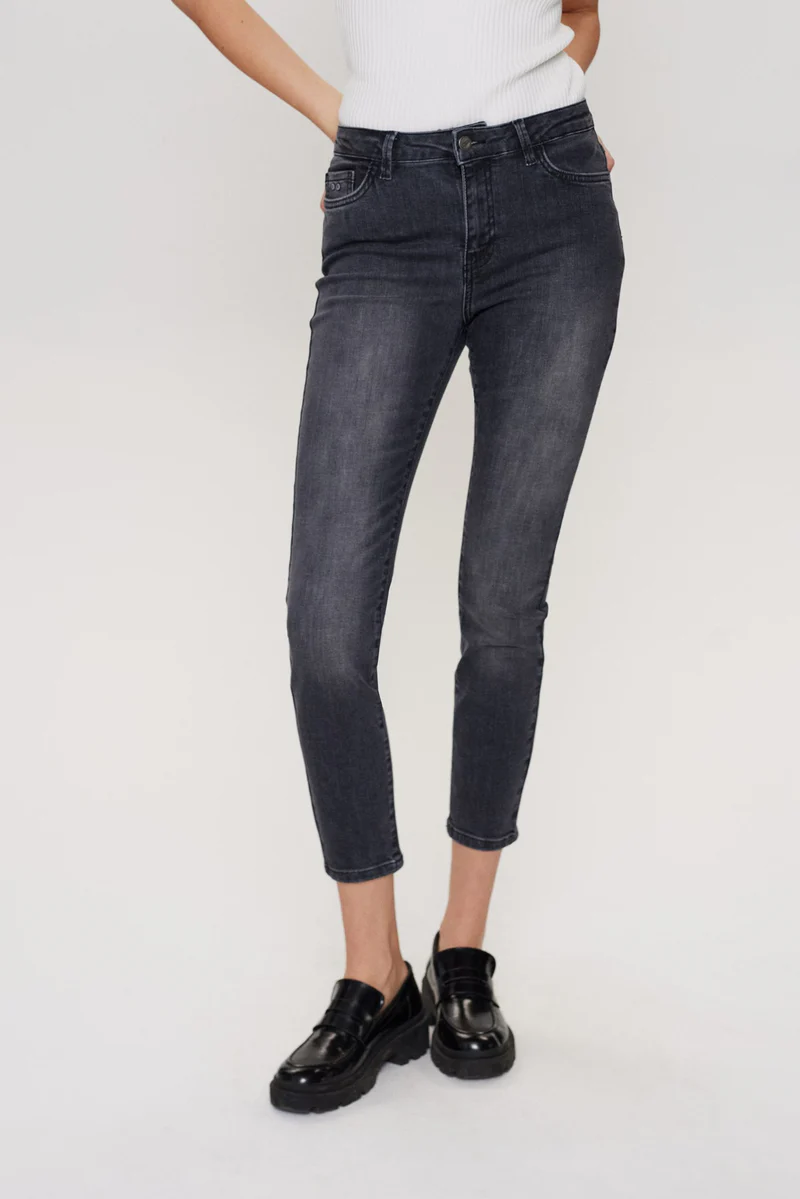 NUSIDNEY Medium Grey Melange Cropped Jeans