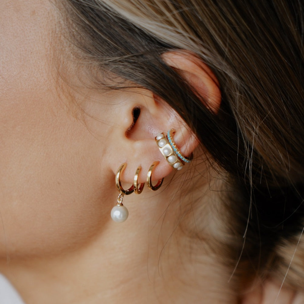 
                  
                    Pearl Frop Huggie Hoops Earrings
                  
                