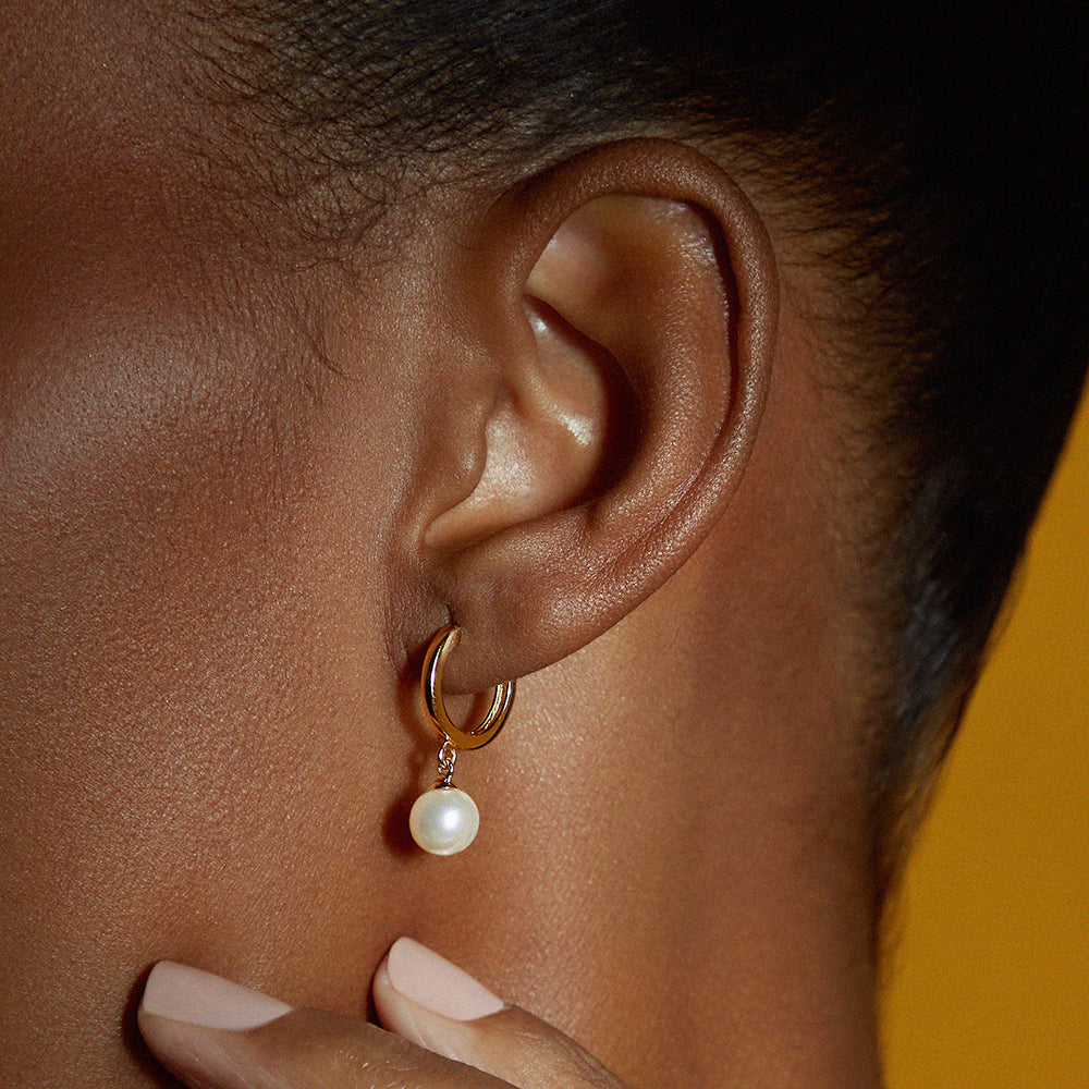 
                  
                    Pearl Frop Huggie Hoops Earrings
                  
                