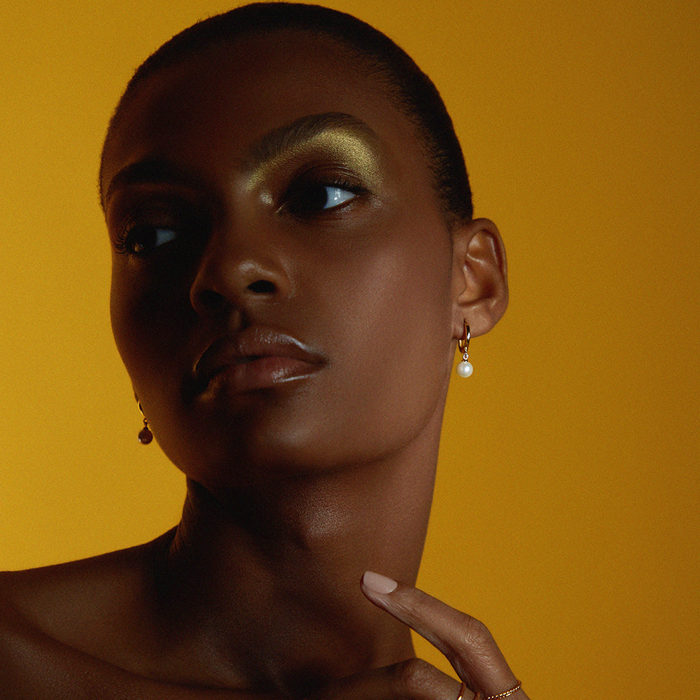
                  
                    Pearl Frop Huggie Hoops Earrings
                  
                