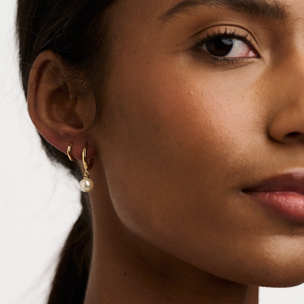 
                  
                    Pearl Frop Huggie Hoops Earrings
                  
                