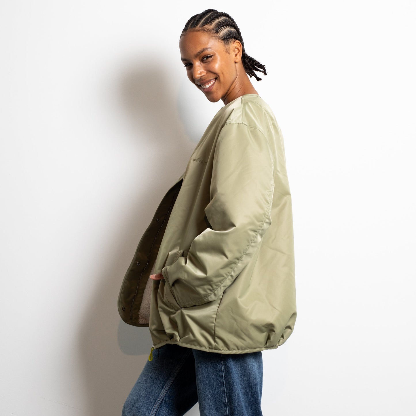 
                  
                    Pale Olive Sand Reversible Bomber Jacket
                  
                