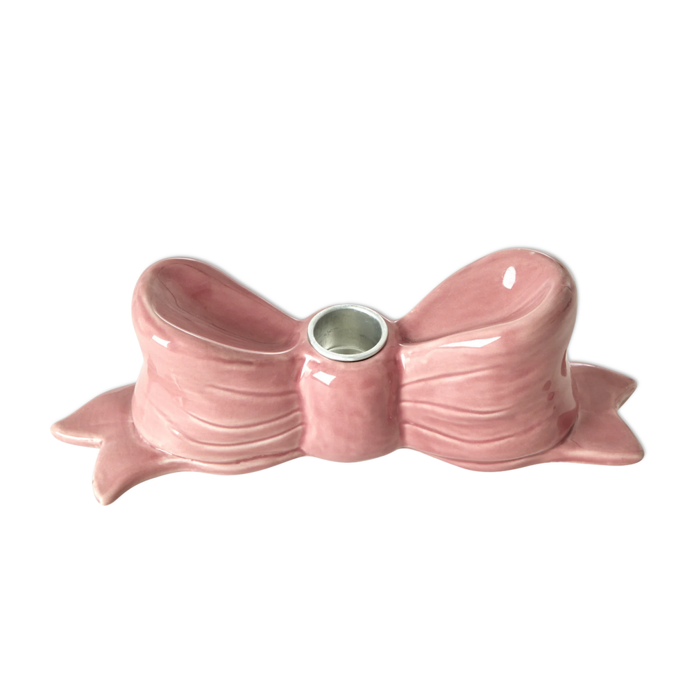 Großer Keramik-Kerzenhalter mit rosa Schleife