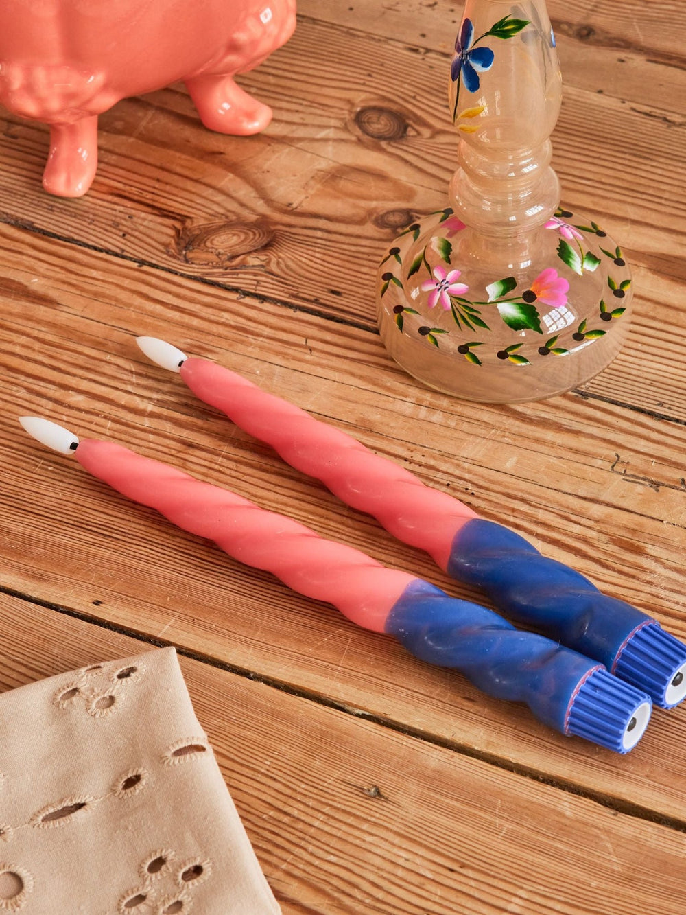 Navy Blue Cute Coral Twisted Led Candle Set Of 2