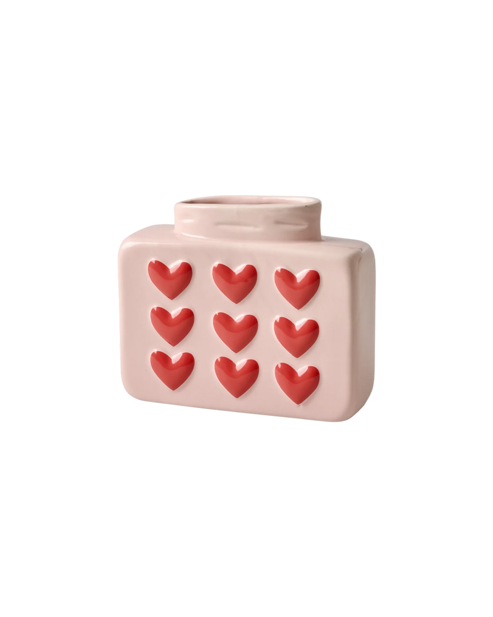 Small Pink Square Ceramic Embossed Hearts Vase