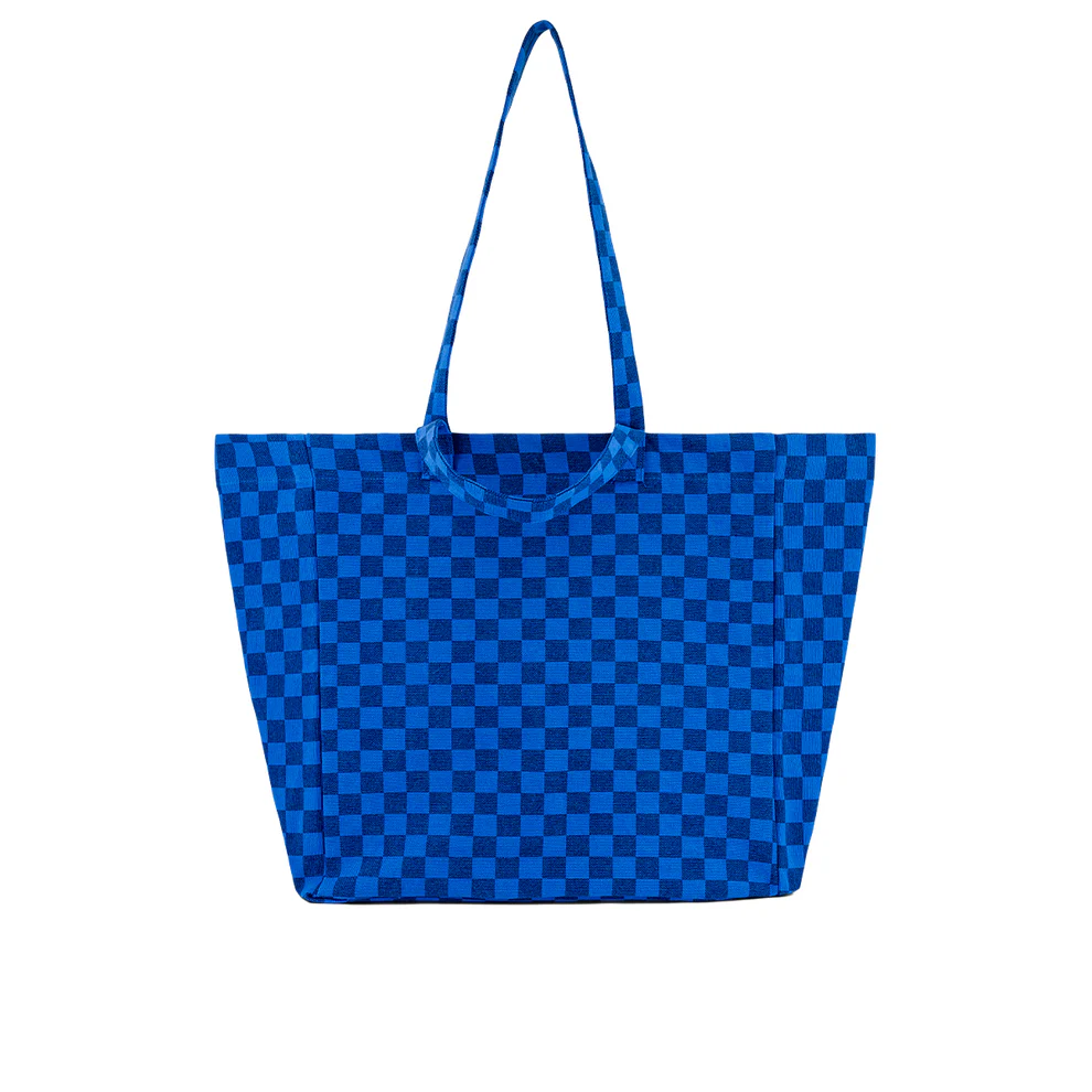 ELISA – Marineblaue Tasche mit griechisch-blauem Karomuster 
