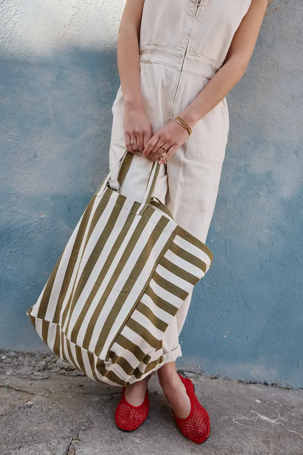 
                  
                    ELISA Olive Greige Stripes Tote Bag
                  
                