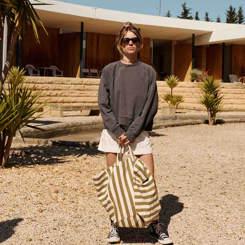 
                  
                    ELISA Olive Greige Stripes Tote Bag
                  
                