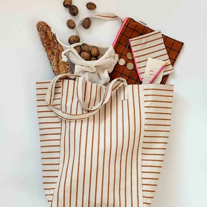 
                  
                    ELISABETH Pecan Greige Tennis Stripes Tote Bag
                  
                