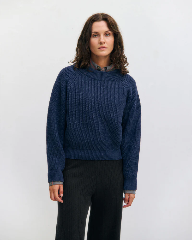 Blue Melange Cropped Wool Knit Jumper