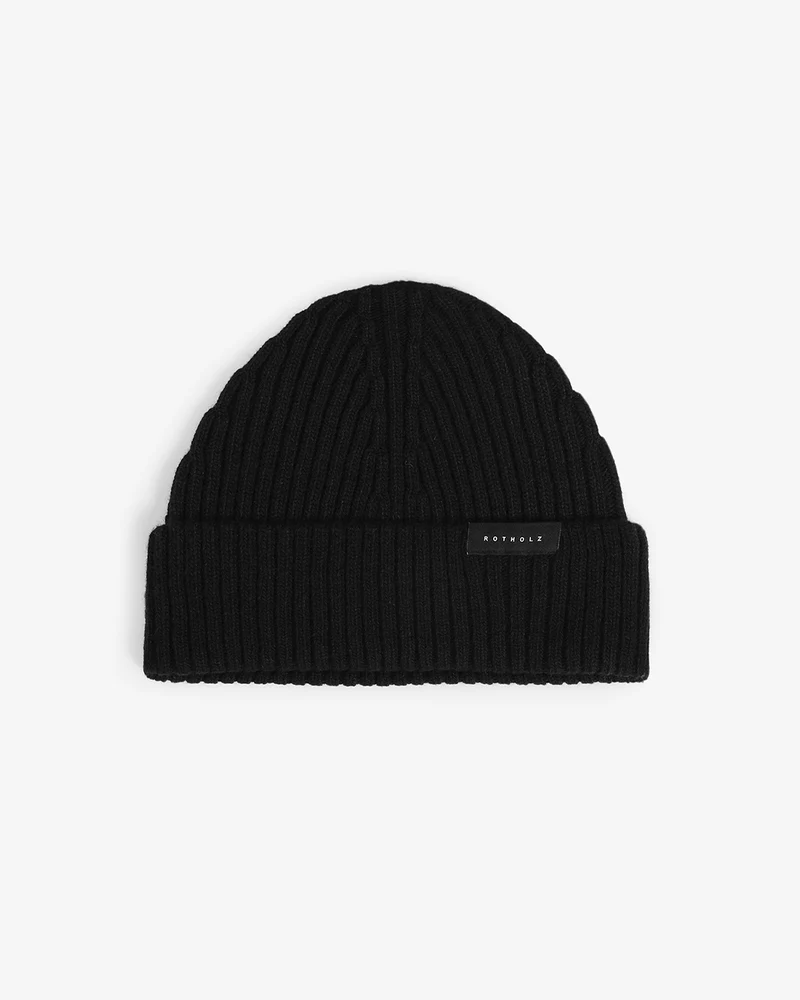 Soft Black Classic Ribbed Merino Beanie