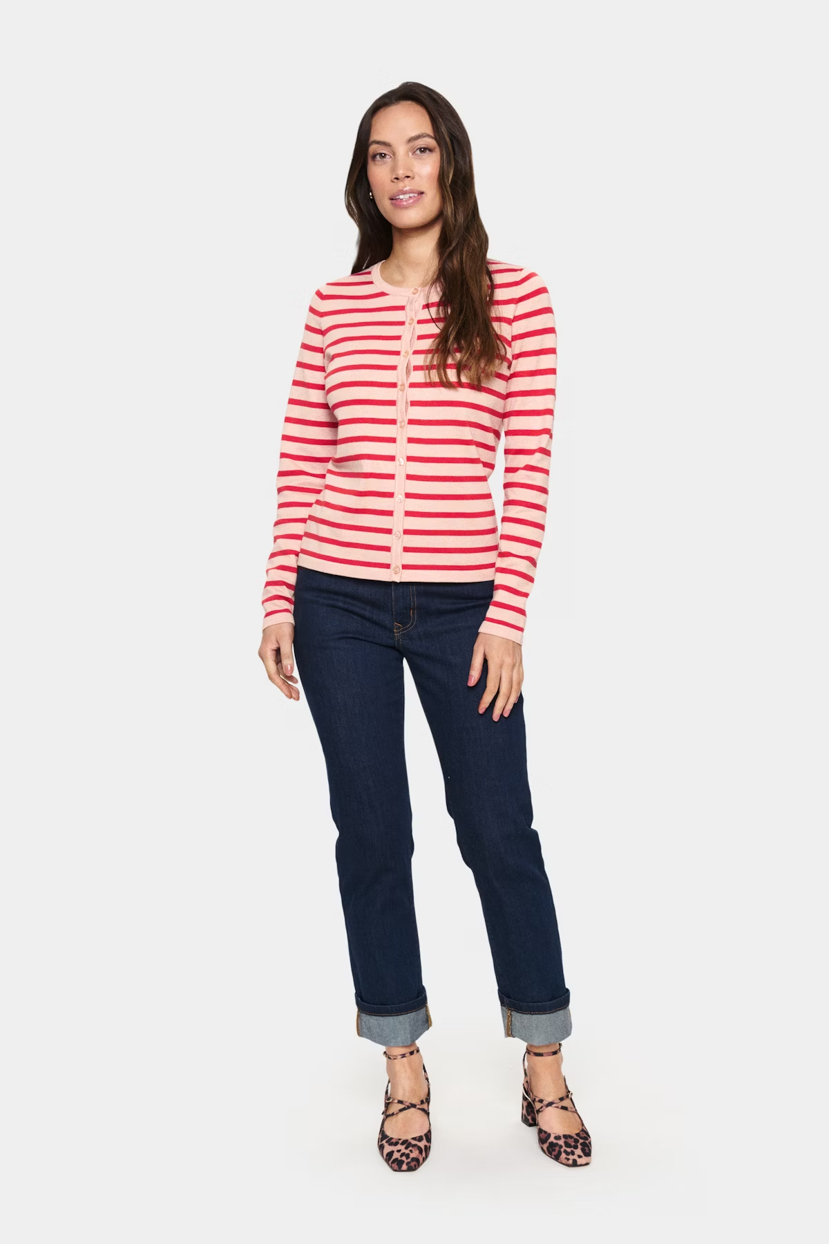 
                  
                    MILASZ Pink Poinciana Striped Knit Cardigan
                  
                
