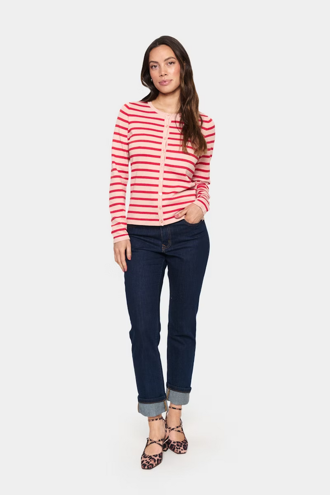 
                  
                    MILASZ Pink Poinciana Striped Knit Cardigan
                  
                