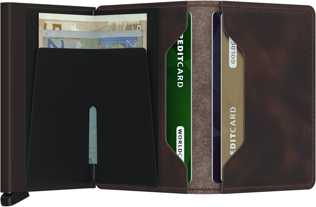 
                  
                    Vintage Schokoladenfarbene Slim-Geldbörse
                  
                