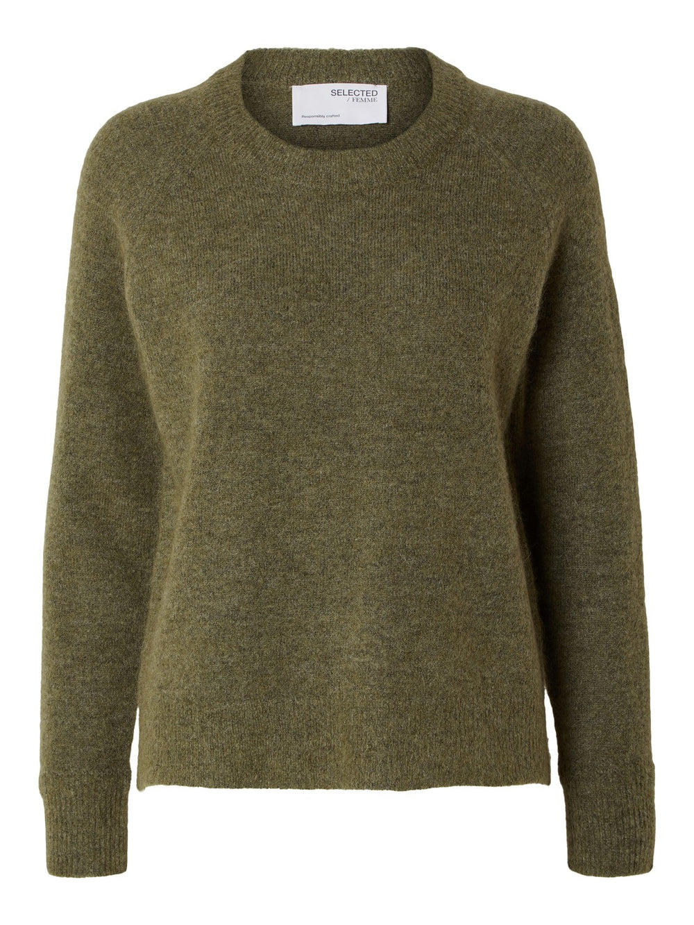 SLFLULU Dunkelgrüner Strickpullover mit O-Ausschnitt