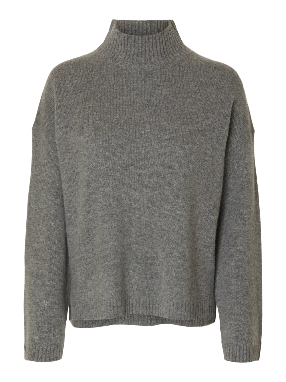 SLFCILLE Mittelgrauer Melange-Kaschmirpullover mit hohem Kragen