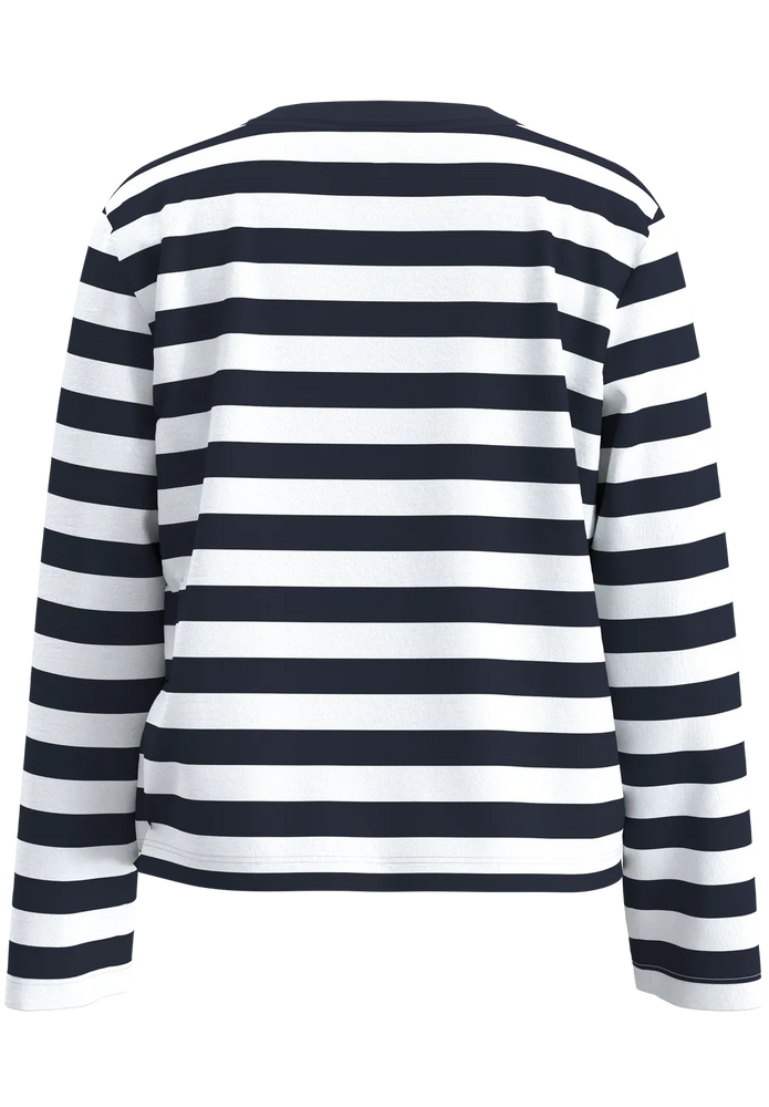 
                  
                    SLFESSENTIAL Dunkelsaphir Hellweiß Gestreiftes Kastenförmiges Langarmshirt
                  
                