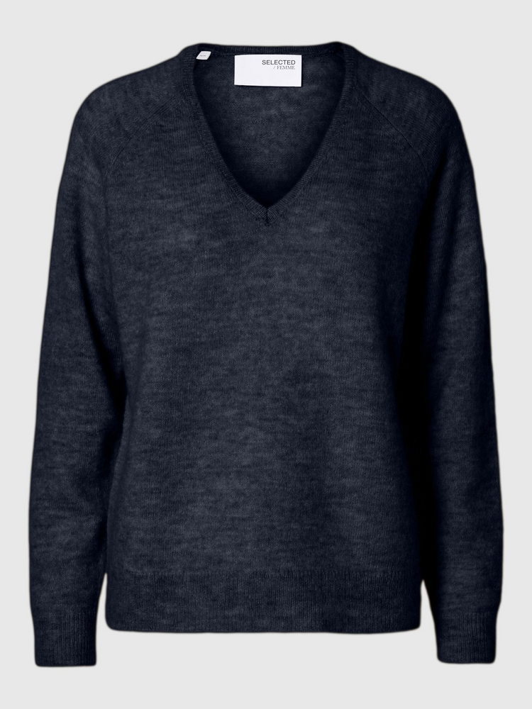 
                  
                    SLFLULU – Strickpullover mit V-Ausschnitt in Melange-Optik in Dark Sapphire
                  
                