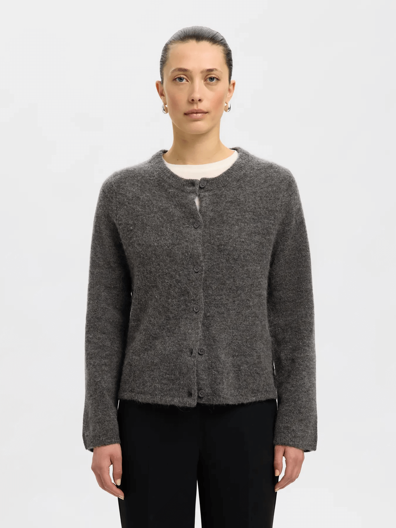 
                  
                    SLFLULU Mittelgraue Melange-Strickjacke
                  
                