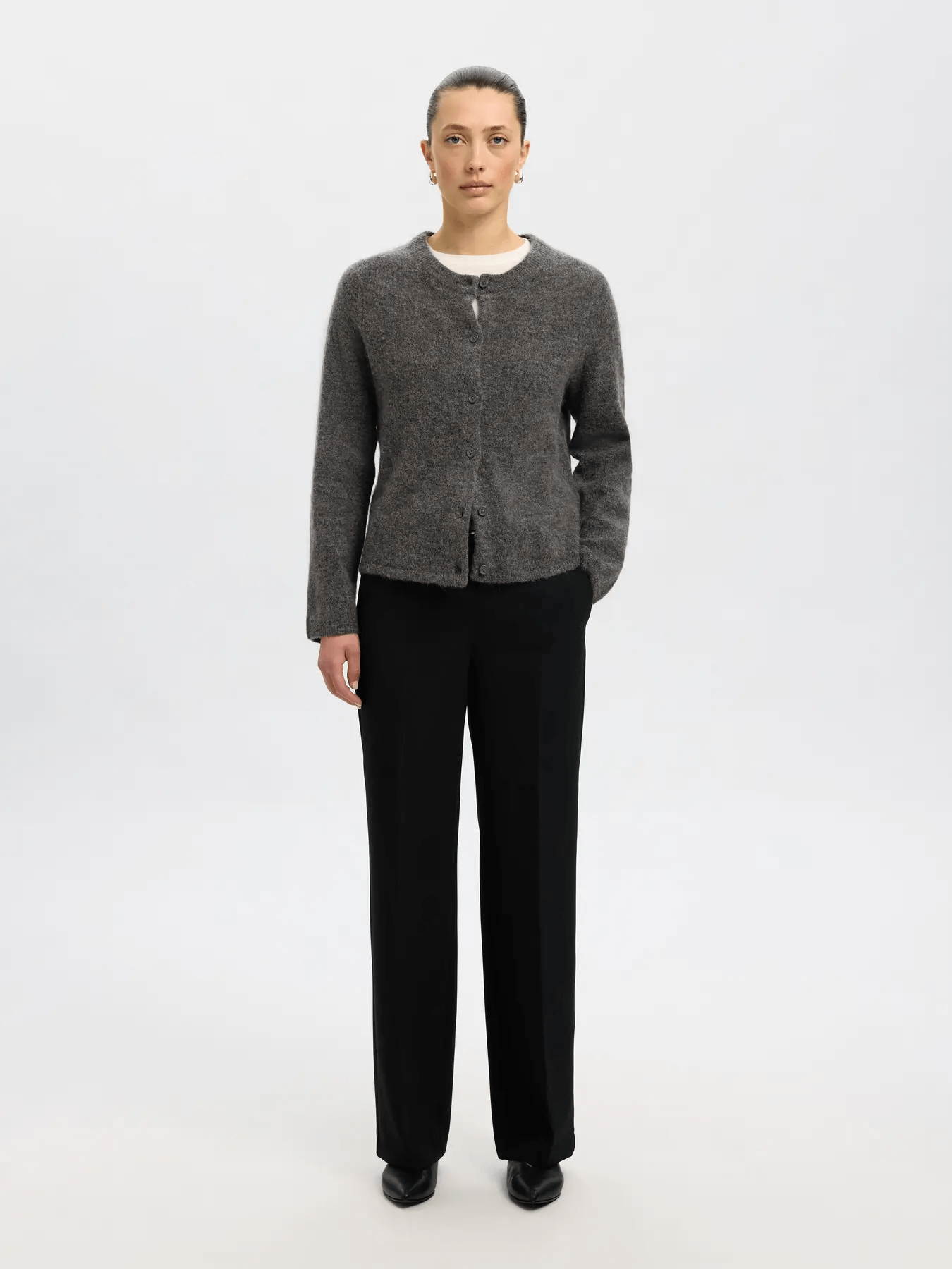
                  
                    SLFLULU Mittelgraue Melange-Strickjacke
                  
                