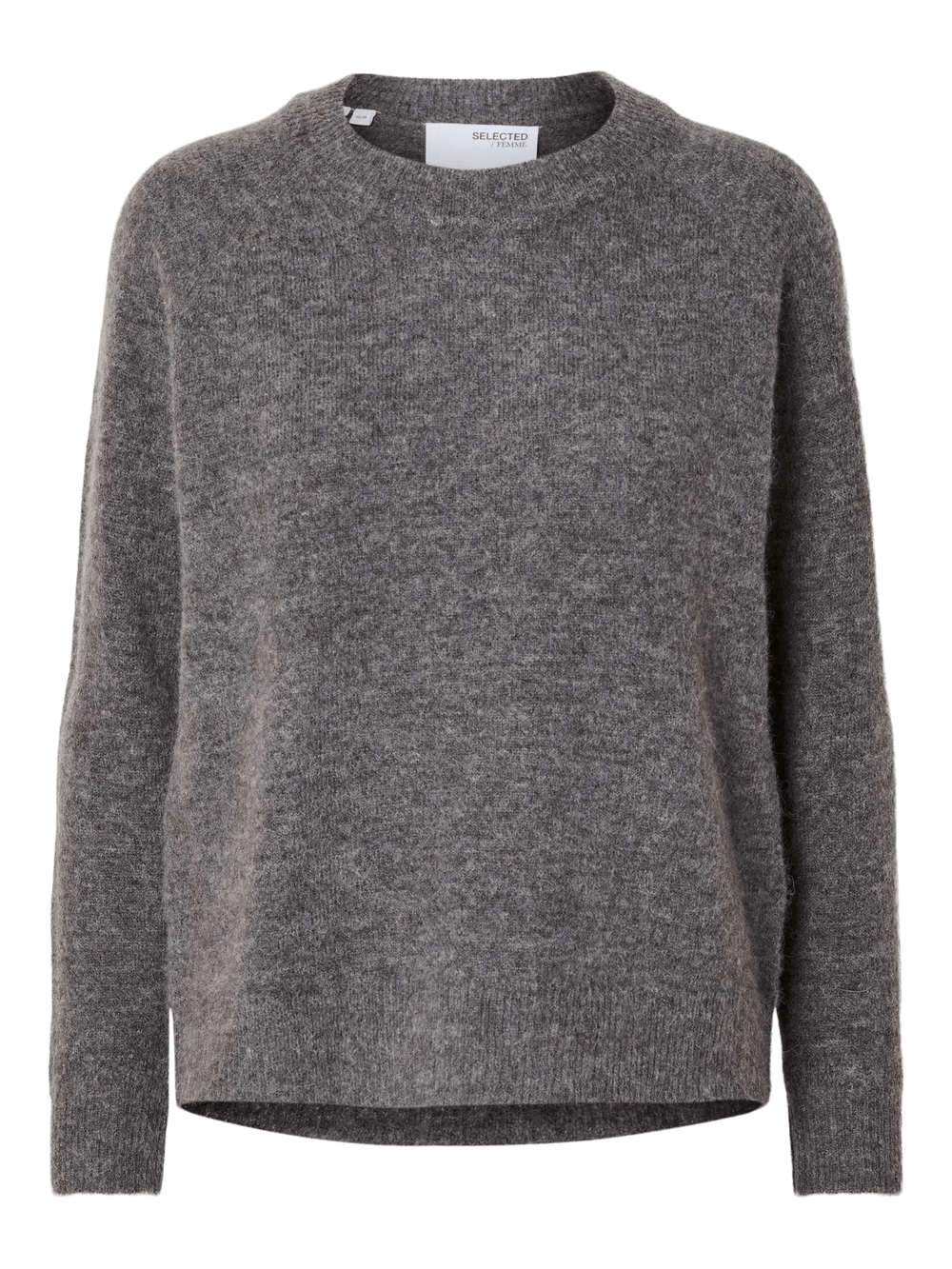SLFLULU Mittelgrauer Melange-Strickpullover mit Rundhalsausschnitt