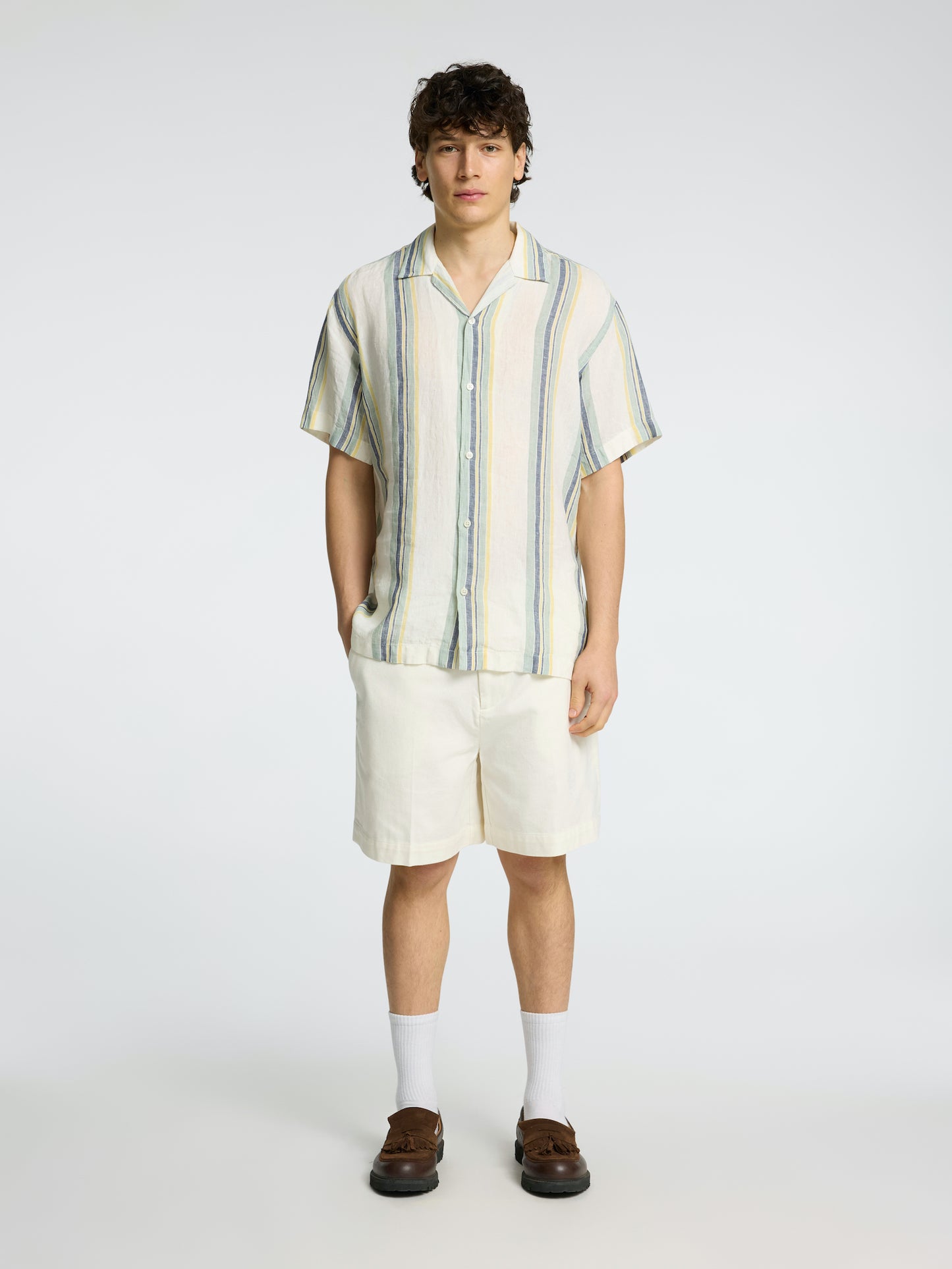 
                  
                    SLHRELAXKYLIAN  Egret  Short Sleeve Multi Stripes Shirt
                  
                