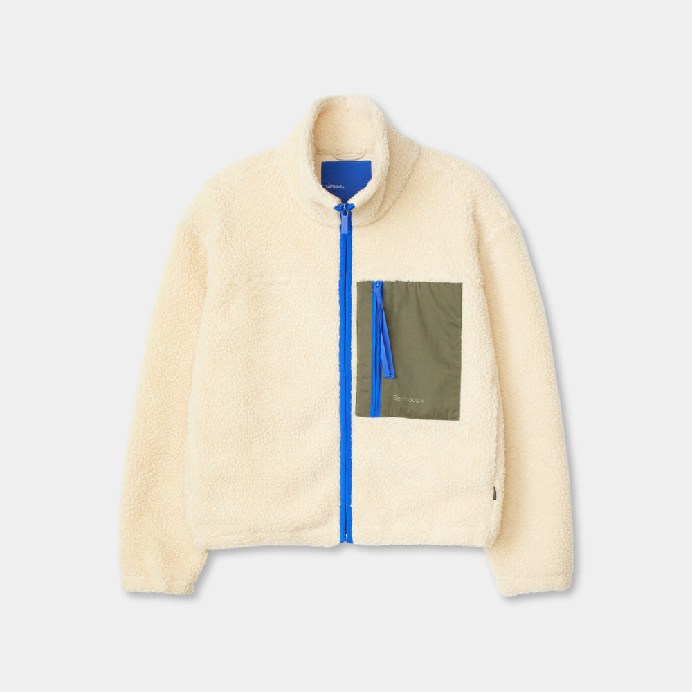 Offwhite Teddyjacke mit Tasche