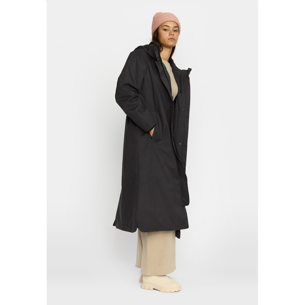 Schwarze lange Parkajacke mit Kapuze