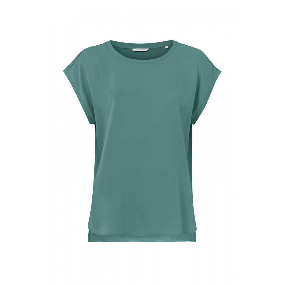 Hydro Blue Fabric Mix Blouse