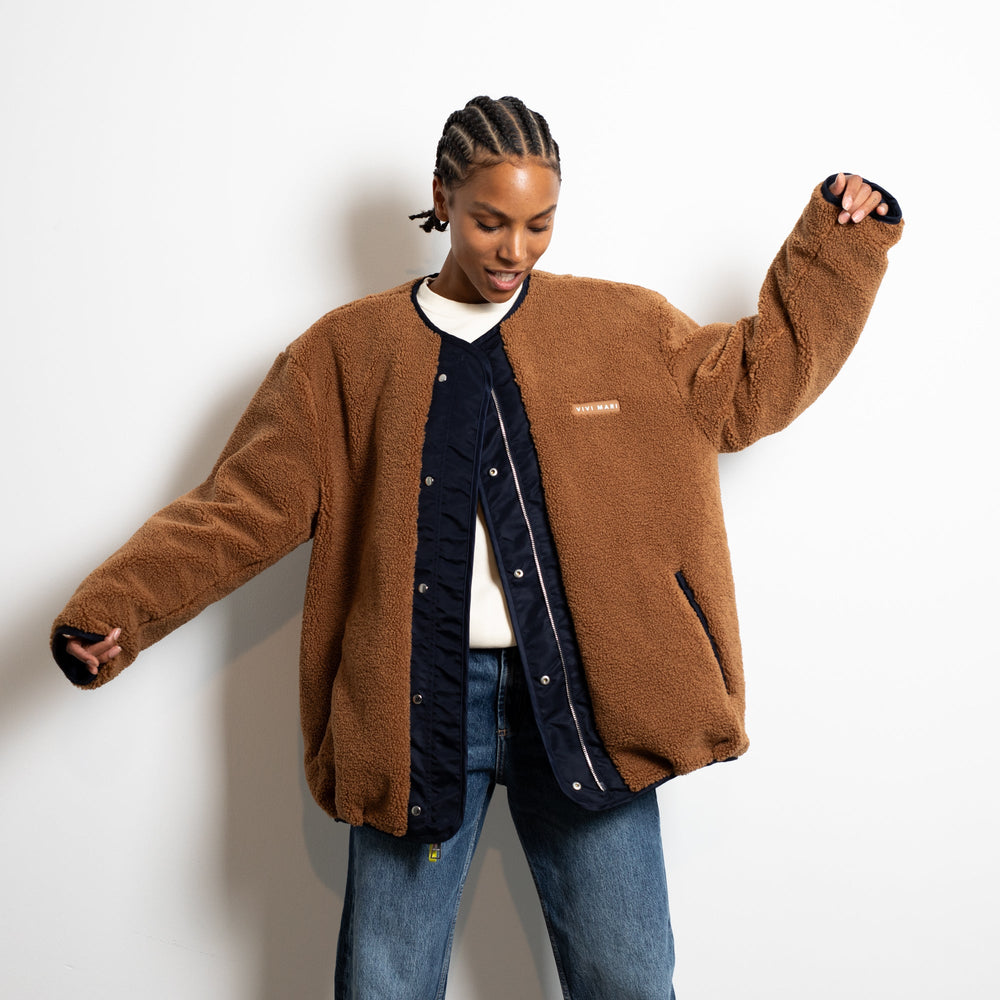 Navy Caramel Reversible Bomber Jacket
