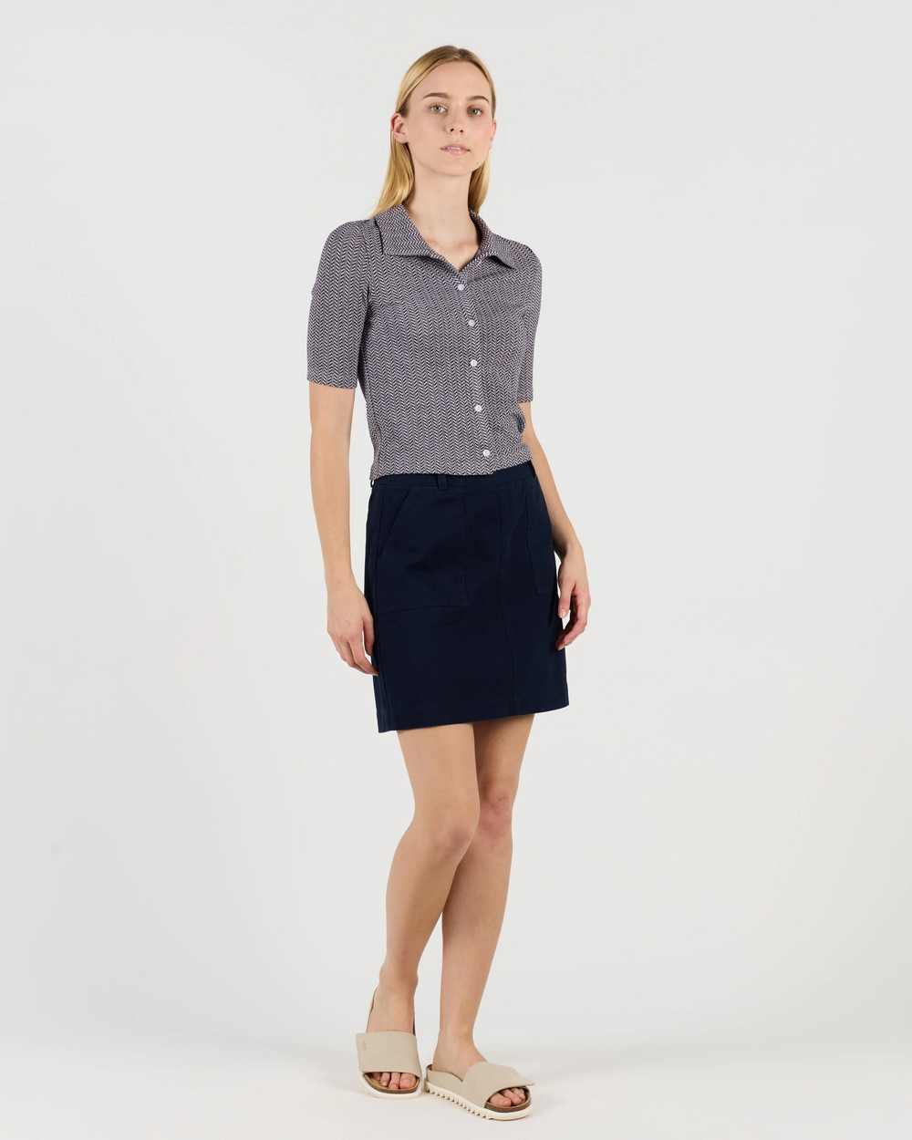 ELLA Navy Blue Cotton Twill Skirt