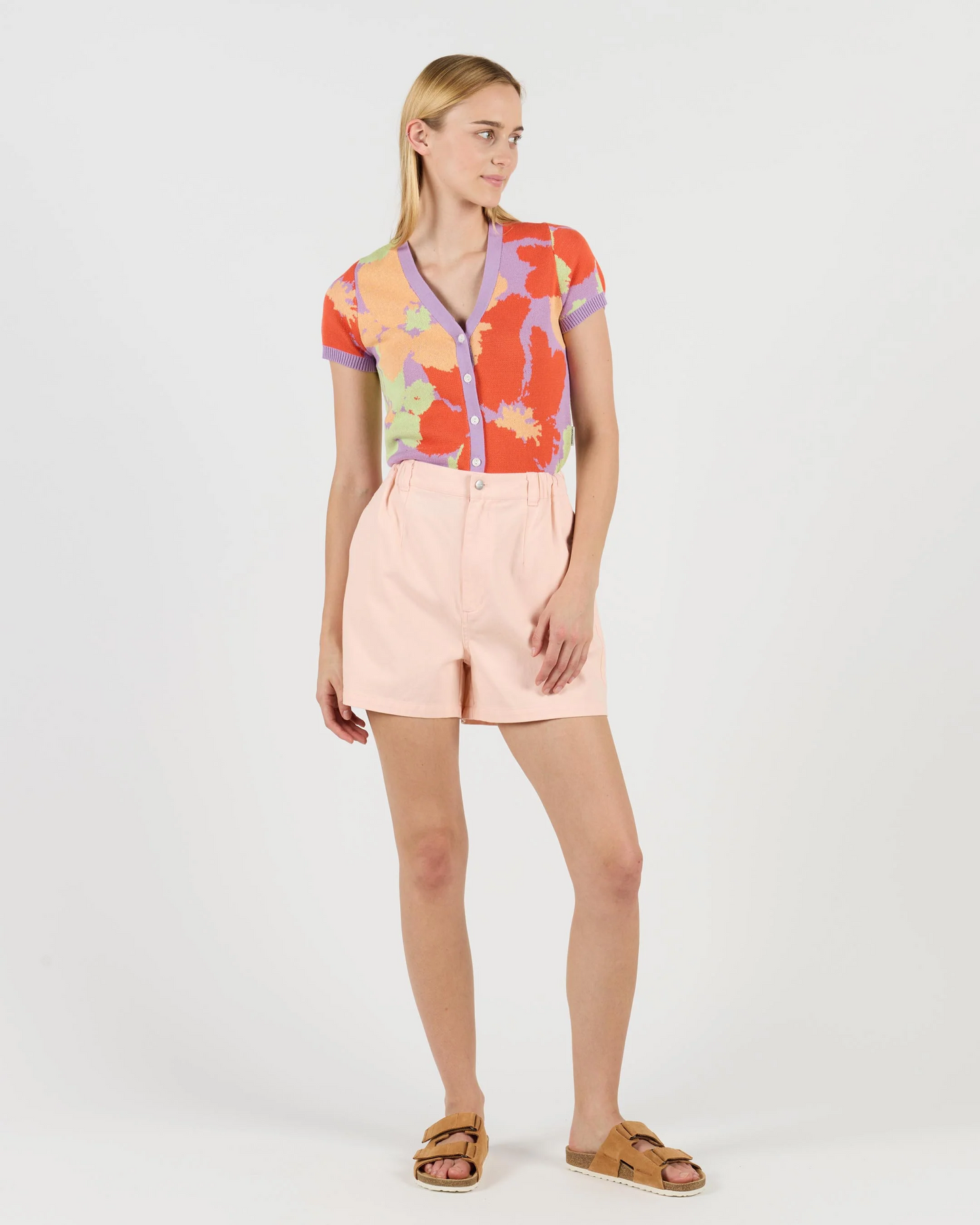 
                  
                    ENORA Peach Cotton Twill Highwaist Shorts
                  
                