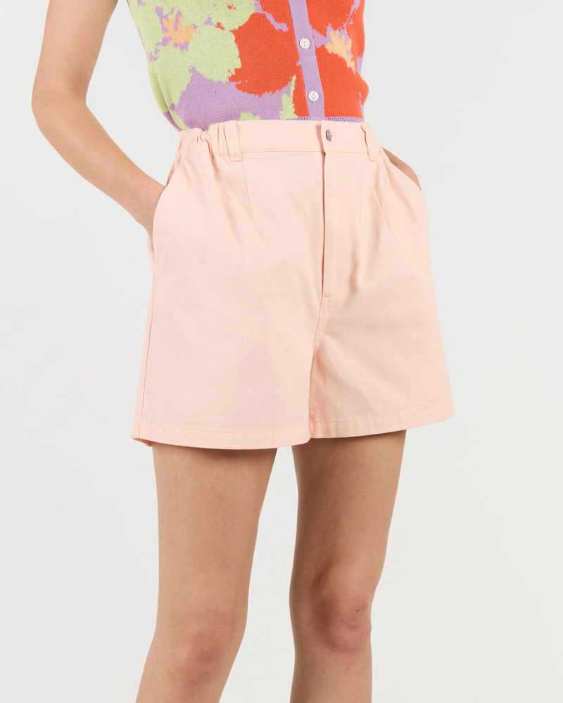
                  
                    ENORA Peach Cotton Twill Highwaist Shorts
                  
                