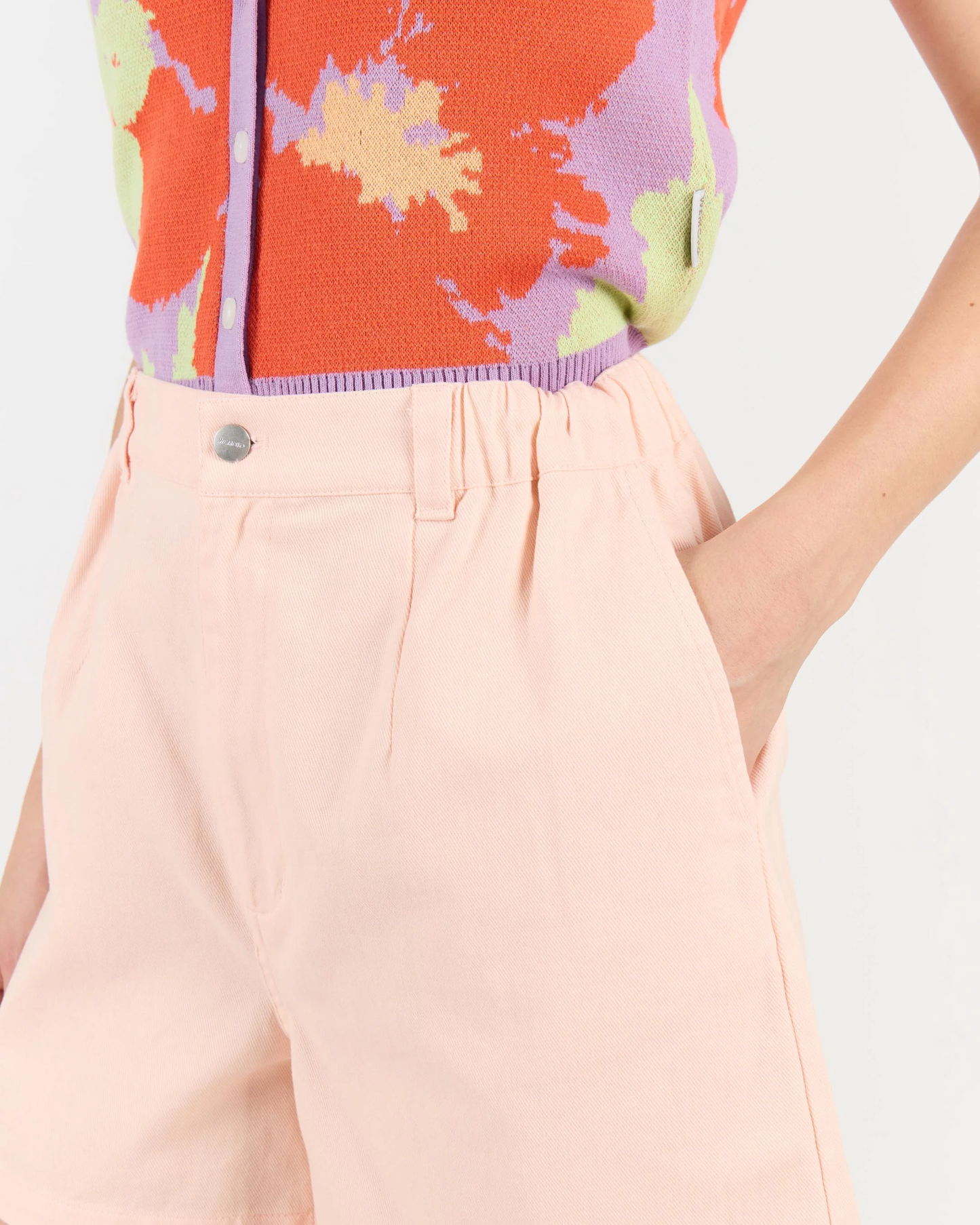 
                  
                    ENORA Peach Cotton Twill Highwaist Shorts
                  
                
