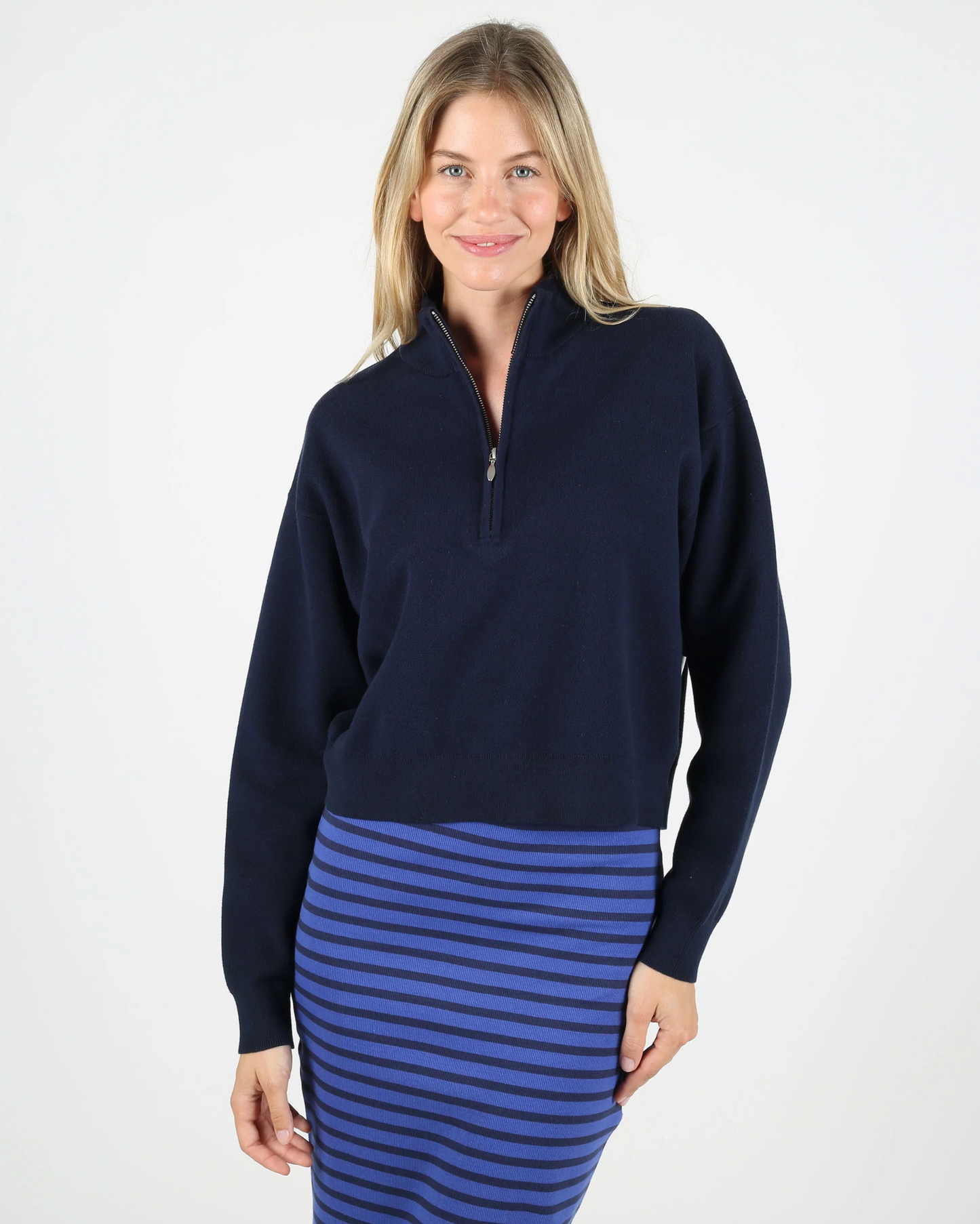 
                  
                    MANON Navy Blue Knit Zip Troyer Jumper
                  
                