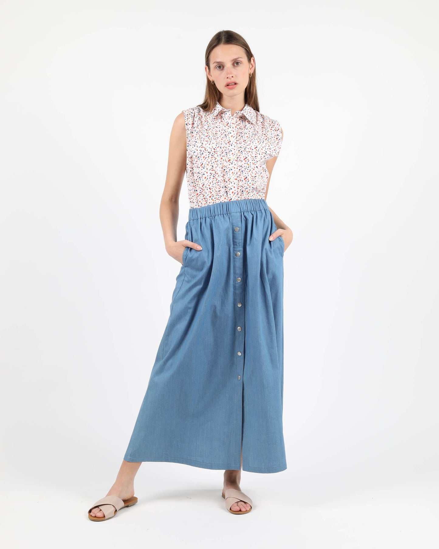 
                  
                    THEA CHAMBRAY Blue Maxi Skirt
                  
                