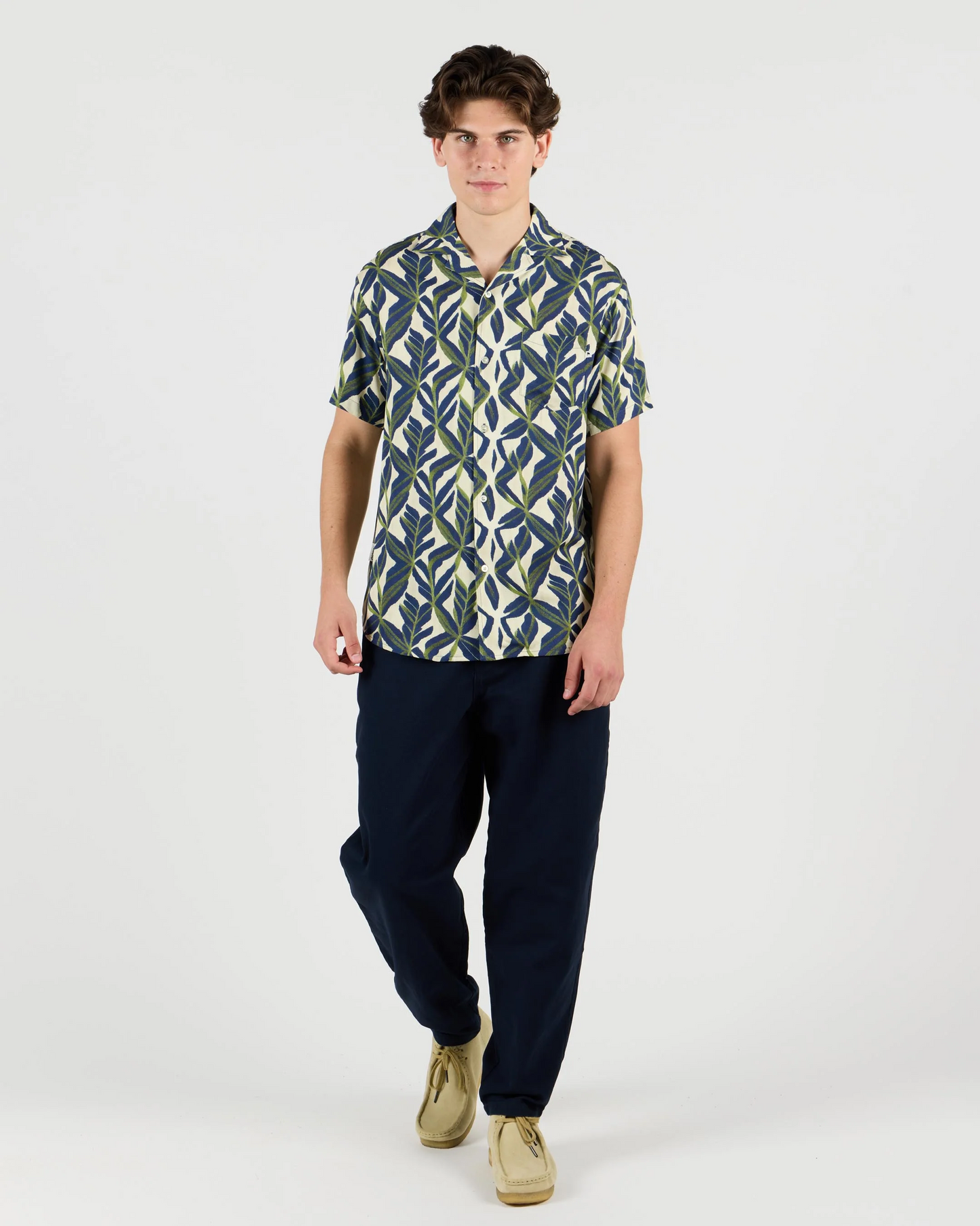 
                  
                    VERNON Navy Blue Green Resort Collar Shirt
                  
                