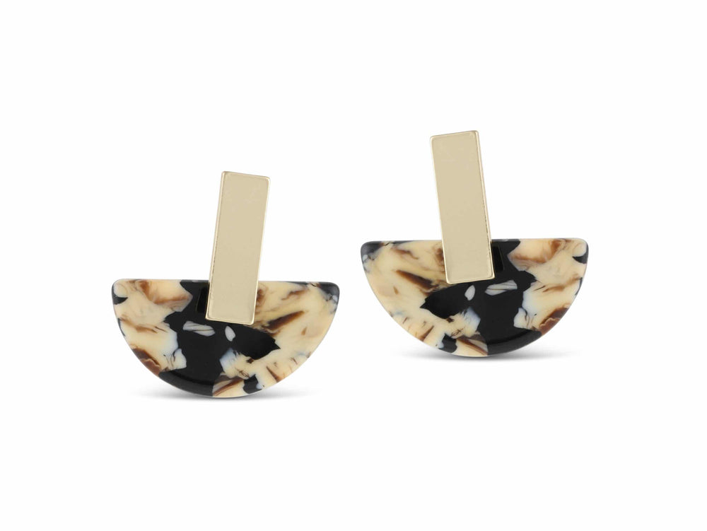 Beige-braune schwarze Halbscheiben-Ohrringe aus Kunstharz