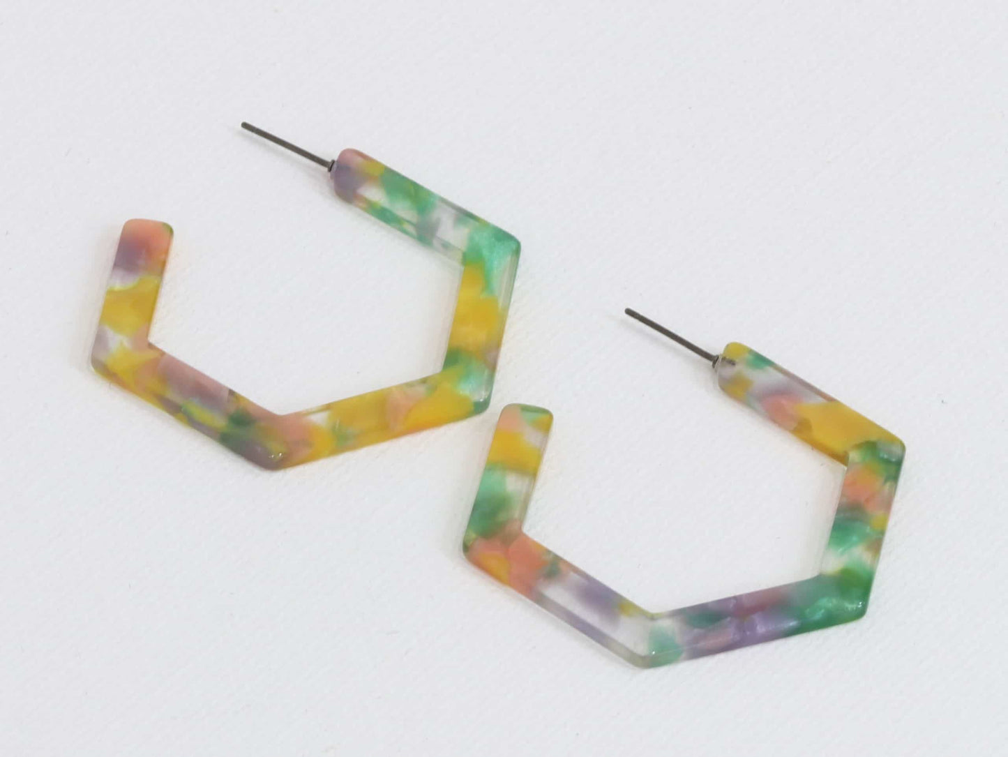 
                  
                    Lilac Pink Green Hexagon Resin Large Hoop Earrings
                  
                
