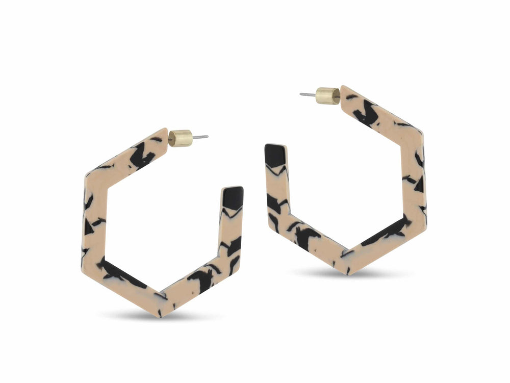 Cream Hexagon Resin Earrings