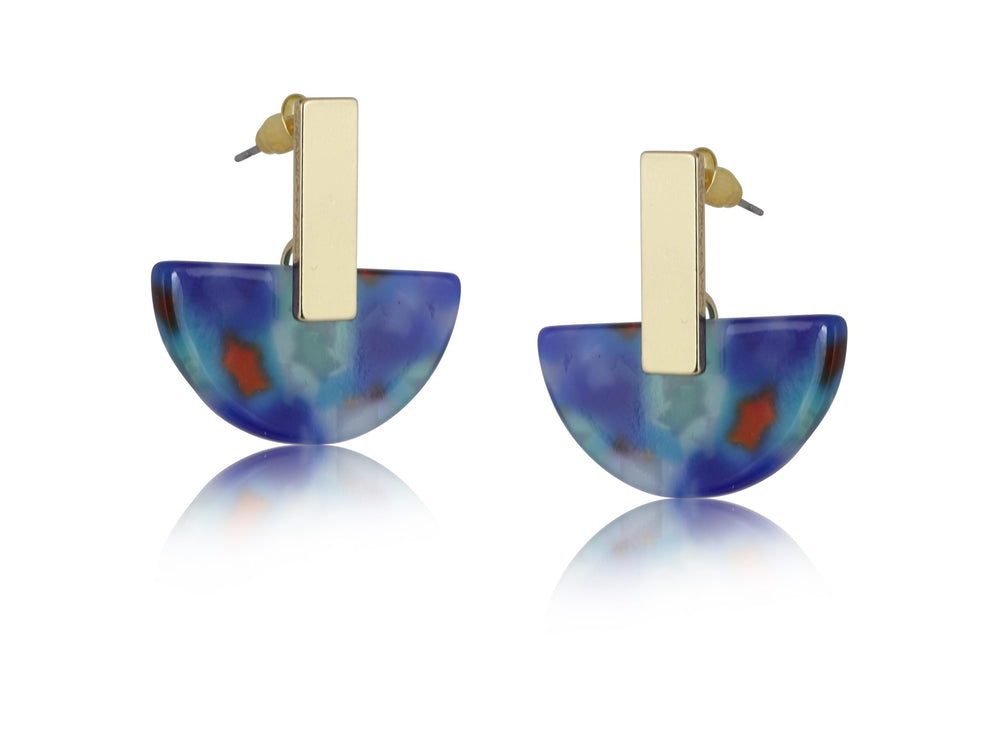 Blaue Halbscheiben-Ohrringe aus Kunstharz mit Sternmuster