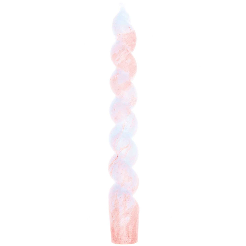 Neonrote, blau-spiralmarmorierte Kerze