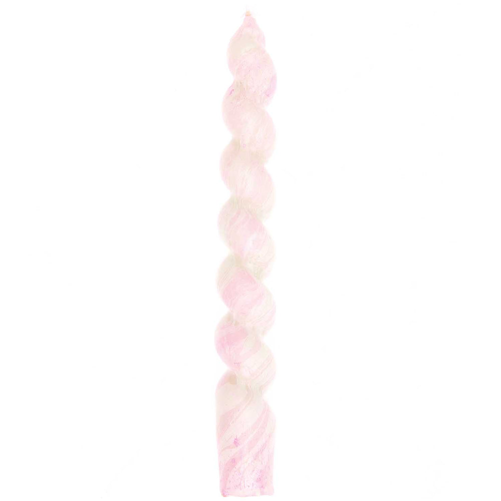 Rosa-grüne, spiralförmig marmorierte Kerze
