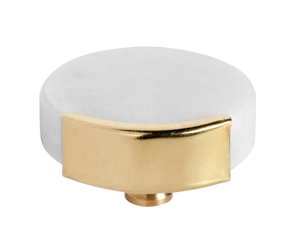 White Marble Circle Brass Knob