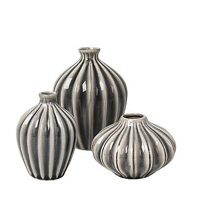 Set of 3 Small Smoked Pearl Ceramic Amalie Vases